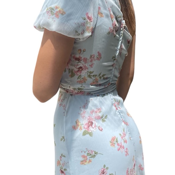 Altar'd State Size XS Blue Floral One Shoulder Puff Sleeve Belted Midi Dress - Picture 5 of 7